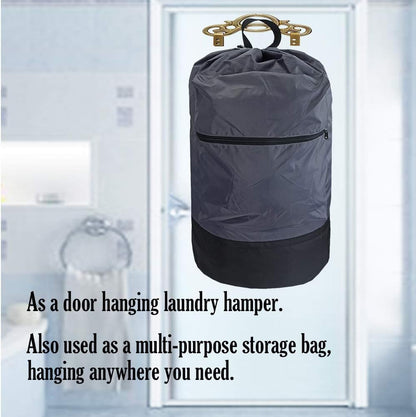 Washable Laundry Bag Backpack with Zipper Pocket, Heavy Duty Clothes Bag, 2 Strong Adjustable Shoulder Straps with Drawstring Closure for Travel, Camping or College, Black