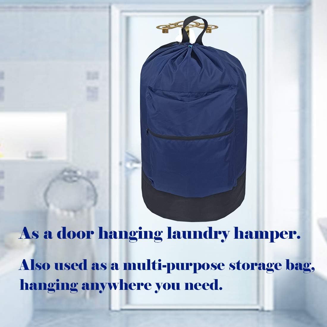 Washable Laundry Bag Backpack with Zipper Pocket, Heavy Duty Clothes Bag, 2 Strong Adjustable Shoulder Straps with Drawstring Closure for Travel, Camping or College, Black