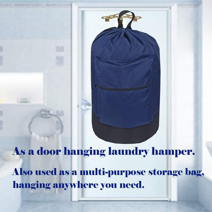 Washable Laundry Bag Backpack with Zipper Pocket, Heavy Duty Clothes Bag, 2 Strong Adjustable Shoulder Straps with Drawstring Closure for Travel, Camping or College, Black