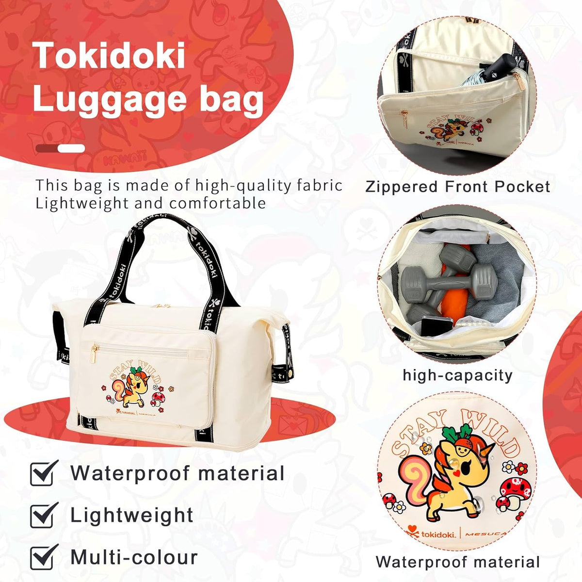 Unicorno Foldable Duffle Bag for Travel, 40L Expandable Weekender Bags with Trolley Sleeve Overnight Bags for Travelling(Black)