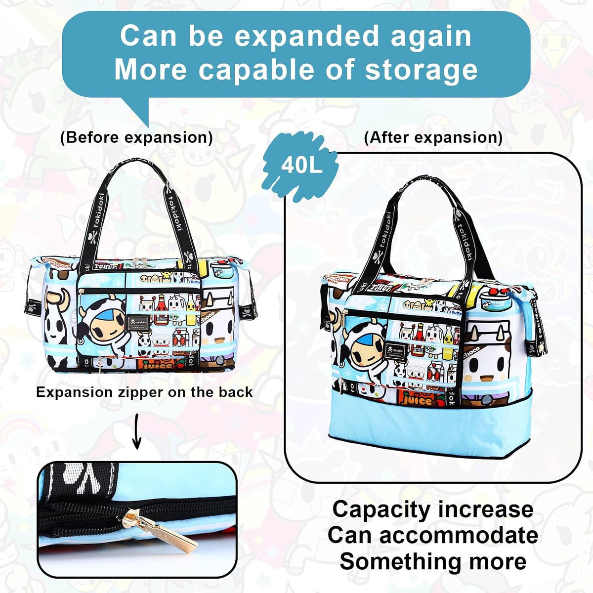 Unicorno Foldable Duffle Bag for Travel, 40L Expandable Weekender Bags with Trolley Sleeve Overnight Bags for Travelling(Black)
