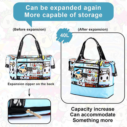 Unicorno Foldable Duffle Bag for Travel, 40L Expandable Weekender Bags with Trolley Sleeve Overnight Bags for Travelling(Black)
