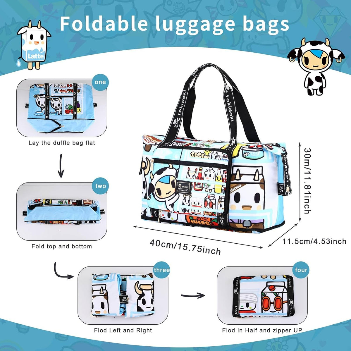 Unicorno Foldable Duffle Bag for Travel, 40L Expandable Weekender Bags with Trolley Sleeve Overnight Bags for Travelling(Black)