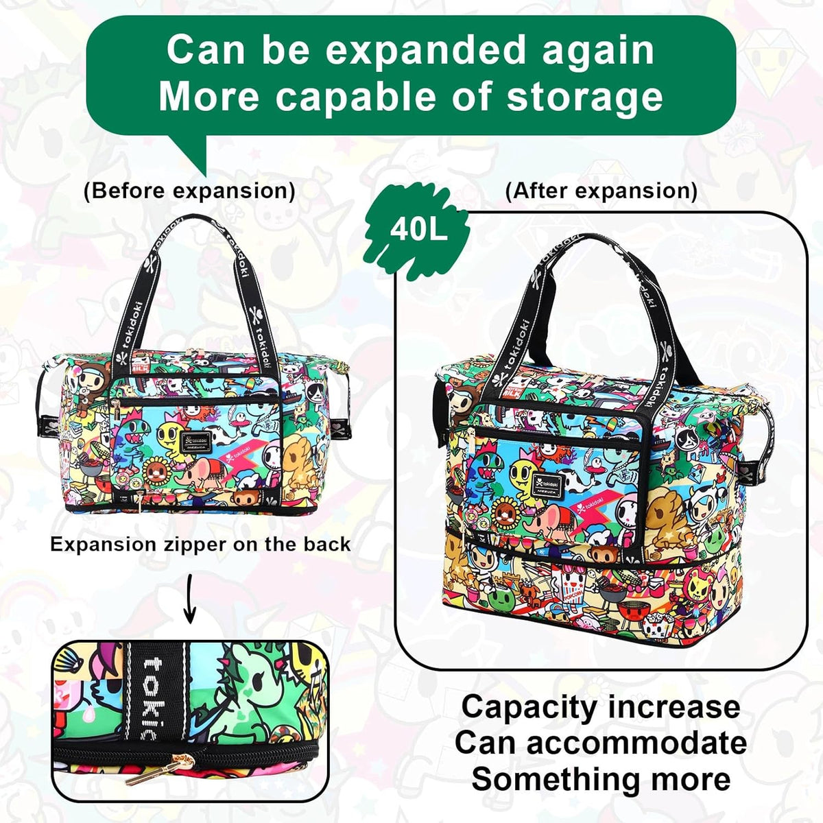 Unicorno Foldable Duffle Bag for Travel, 40L Expandable Weekender Bags with Trolley Sleeve Overnight Bags for Travelling(Black)