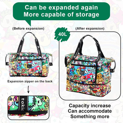 Unicorno Foldable Duffle Bag for Travel, 40L Expandable Weekender Bags with Trolley Sleeve Overnight Bags for Travelling(Black)