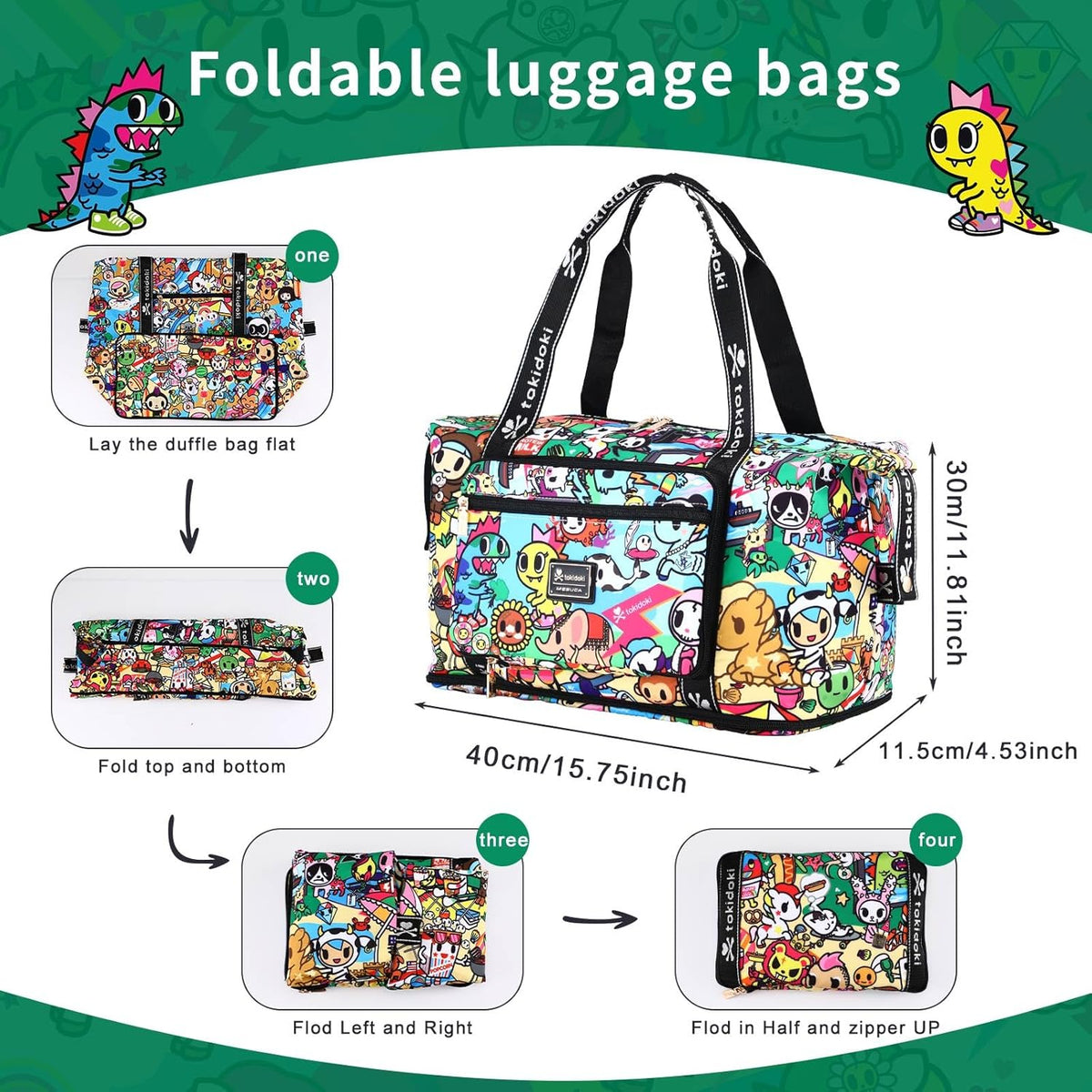 Unicorno Foldable Duffle Bag for Travel, 40L Expandable Weekender Bags with Trolley Sleeve Overnight Bags for Travelling(Black)