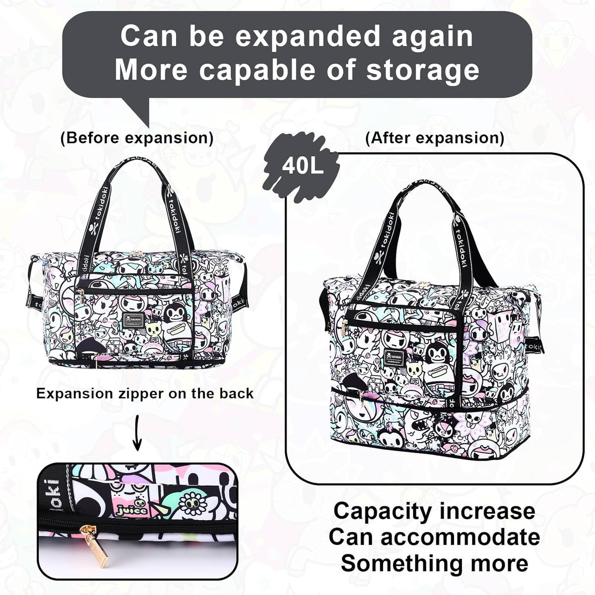 Unicorno Foldable Duffle Bag for Travel, 40L Expandable Weekender Bags with Trolley Sleeve Overnight Bags for Travelling(Black)