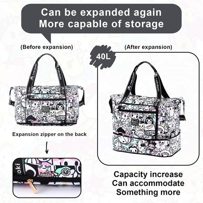 Unicorno Foldable Duffle Bag for Travel, 40L Expandable Weekender Bags with Trolley Sleeve Overnight Bags for Travelling(Black)