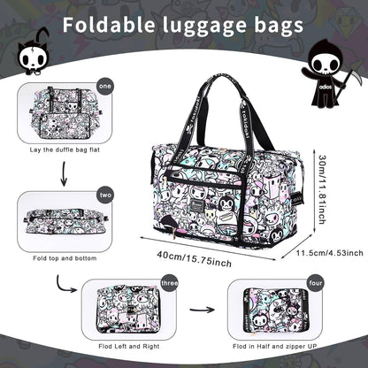 Unicorno Foldable Duffle Bag for Travel, 40L Expandable Weekender Bags with Trolley Sleeve Overnight Bags for Travelling(Black)