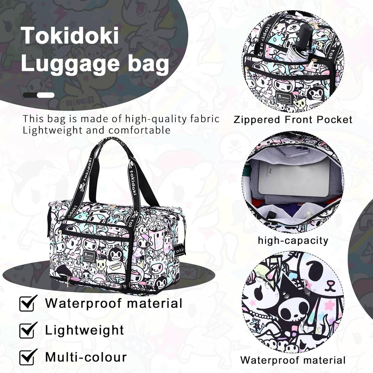 Unicorno Foldable Duffle Bag for Travel, 40L Expandable Weekender Bags with Trolley Sleeve Overnight Bags for Travelling(Black)