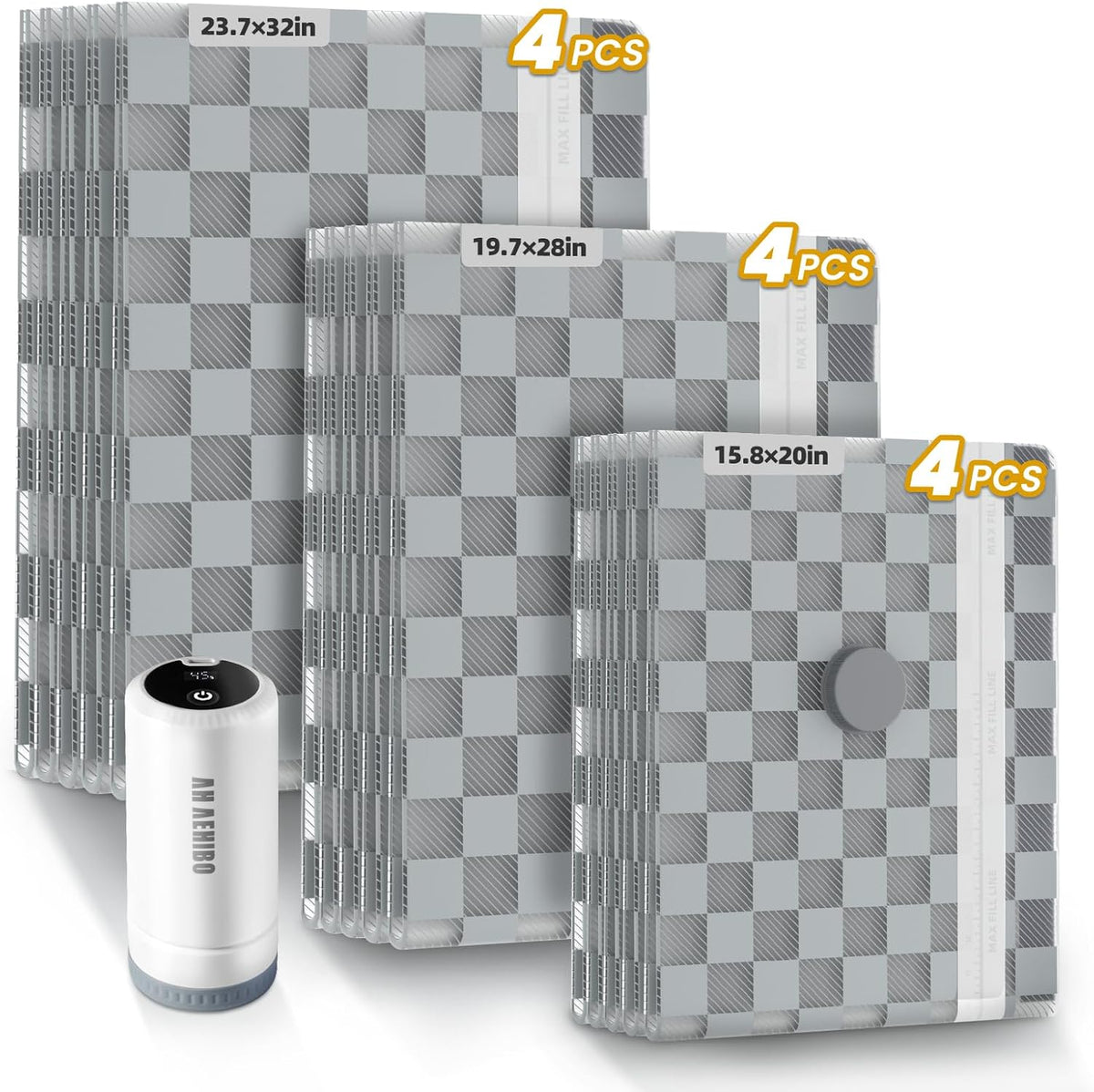 Travel Essentials set, Vacuum Bags for Travel with Digital Display air Pump,18 PCS Combo Size for Luggage and Suitcase,Space Saver for Clothes