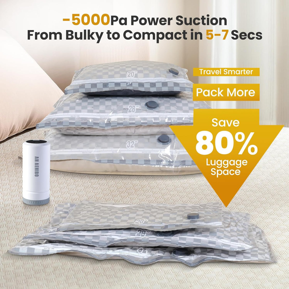 Travel Essentials set, Vacuum Bags for Travel with Digital Display air Pump,18 PCS Combo Size for Luggage and Suitcase,Space Saver for Clothes