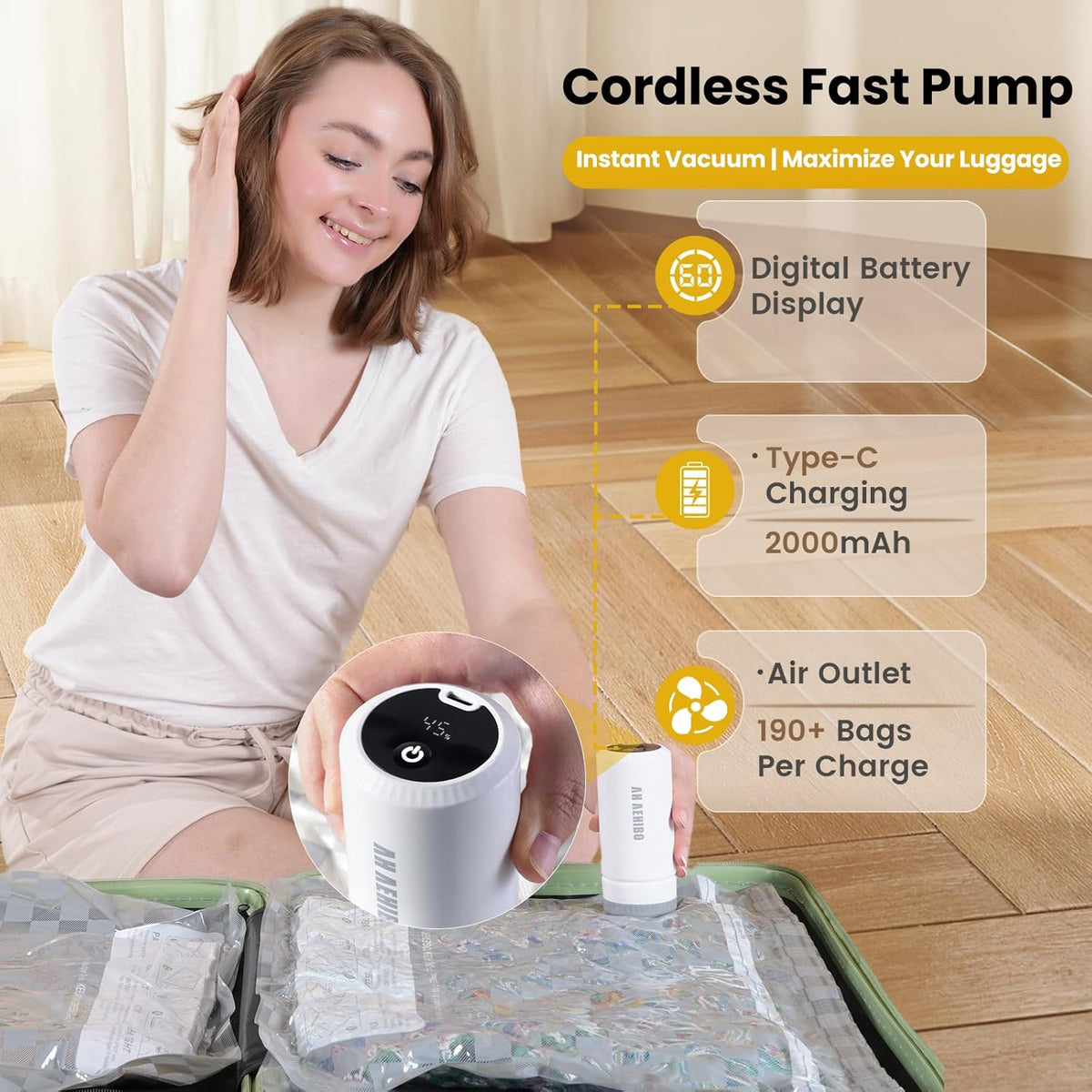 Travel Essentials set, Vacuum Bags for Travel with Digital Display air Pump,18 PCS Combo Size for Luggage and Suitcase,Space Saver for Clothes