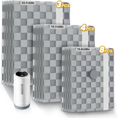 Travel Essentials set, Vacuum Bags for Travel with Digital Display air Pump,18 PCS Combo Size for Luggage and Suitcase,Space Saver for Clothes