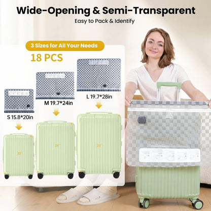 Travel Essentials set, Vacuum Bags for Travel with Digital Display air Pump,18 PCS Combo Size for Luggage and Suitcase,Space Saver for Clothes