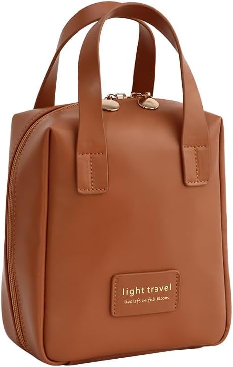 Travel Makeup Bag, Large Capacity Cosmetic Bags, Waterproof Portable Pouch, Open Flat Toiletry Bag Make up Organizer with Divider and Handle for Women and Girls (Brown)