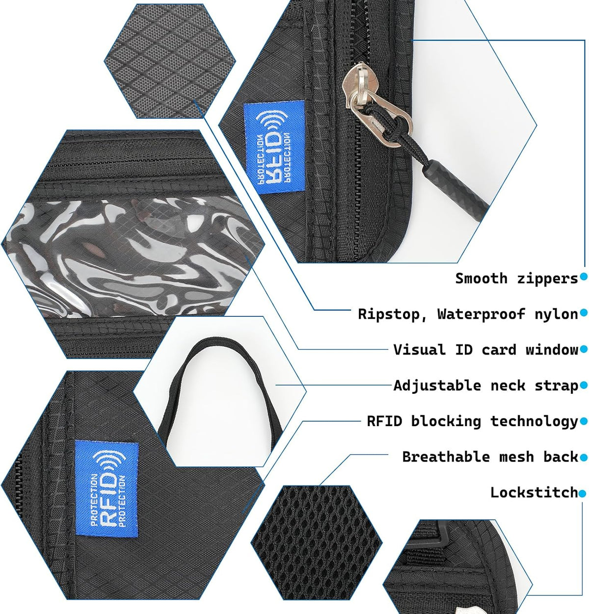 Neck Wallet Passport Holder for Men Women RFID Blocking Water Resistant Hidden Travel Pouch with Adjustable Strap Holds Phone Cards Cash (black)