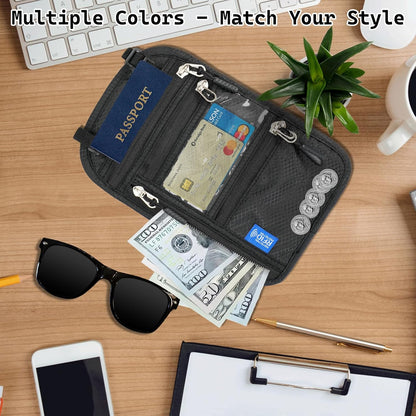 Neck Wallet Passport Holder for Men Women RFID Blocking Water Resistant Hidden Travel Pouch with Adjustable Strap Holds Phone Cards Cash (black)