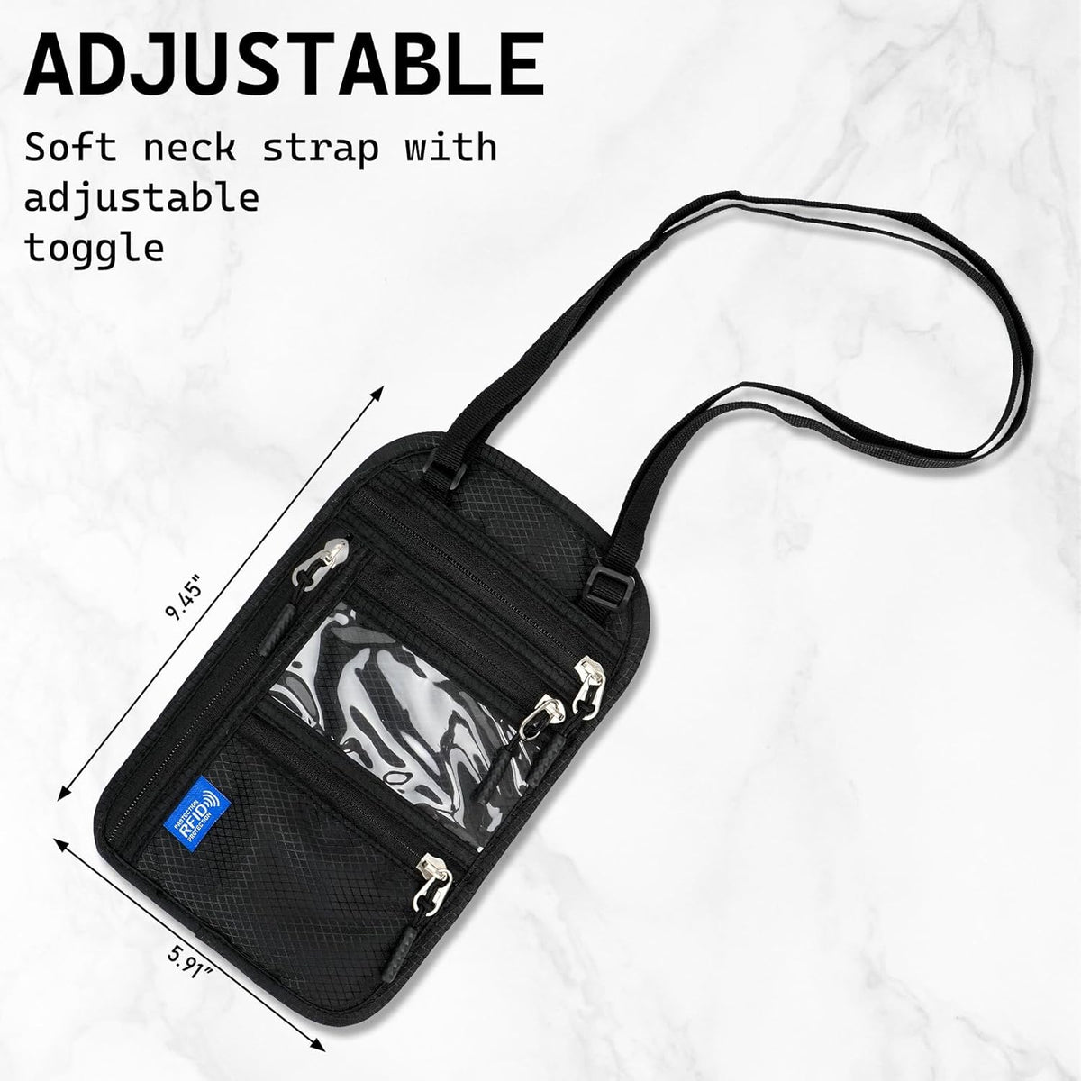 Neck Wallet Passport Holder for Men Women RFID Blocking Water Resistant Hidden Travel Pouch with Adjustable Strap Holds Phone Cards Cash (black)