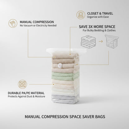 Manual Compression Storage Bags for Space Saving, No Vacuum or Pump Needed, Roll-Up Design for Bedding, Clothes, and Travel Packing, Durable PA/PE Composite Material