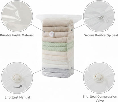 Manual Compression Storage Bags for Space Saving, No Vacuum or Pump Needed, Roll-Up Design for Bedding, Clothes, and Travel Packing, Durable PA/PE Composite Material