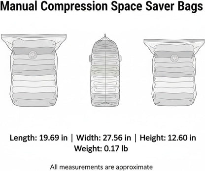 Manual Compression Storage Bags for Space Saving, No Vacuum or Pump Needed, Roll-Up Design for Bedding, Clothes, and Travel Packing, Durable PA/PE Composite Material