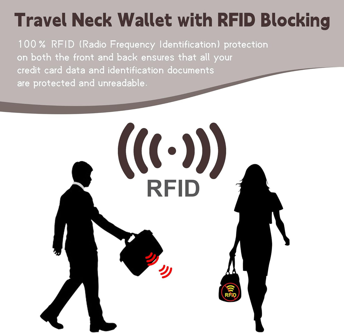Likesing 5.5" L x 7.9" W Travel Neck Wallet, RFID Passport Holder (Grey) | RFID Blocking Passport Holder for Travel, Security Lightweight Passport Travel Wallet, Neck Pouch Gifts for Women Men