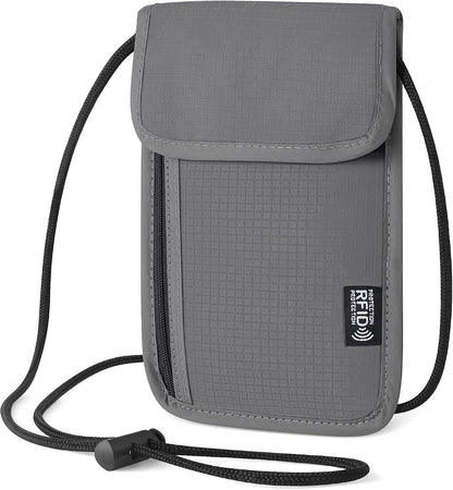 Likesing 5.5" L x 7.9" W Travel Neck Wallet, RFID Passport Holder (Grey) | RFID Blocking Passport Holder for Travel, Security Lightweight Passport Travel Wallet, Neck Pouch Gifts for Women Men