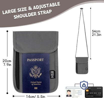 Likesing 5.5" L x 7.9" W Travel Neck Wallet, RFID Passport Holder (Grey) | RFID Blocking Passport Holder for Travel, Security Lightweight Passport Travel Wallet, Neck Pouch Gifts for Women Men