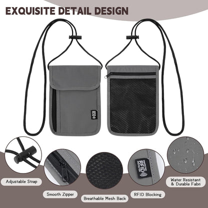 Likesing 5.5" L x 7.9" W Travel Neck Wallet, RFID Passport Holder (Grey) | RFID Blocking Passport Holder for Travel, Security Lightweight Passport Travel Wallet, Neck Pouch Gifts for Women Men