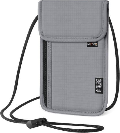 Likesing 5.5" L x 7.9" W Travel Neck Wallet, RFID Passport Holder (Grey) | RFID Blocking Passport Holder for Travel, Security Lightweight Passport Travel Wallet, Neck Pouch Gifts for Women Men