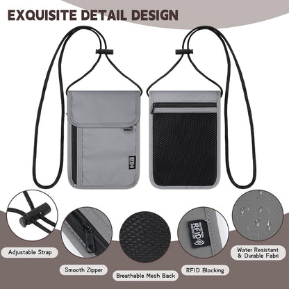Likesing 5.5" L x 7.9" W Travel Neck Wallet, RFID Passport Holder (Grey) | RFID Blocking Passport Holder for Travel, Security Lightweight Passport Travel Wallet, Neck Pouch Gifts for Women Men