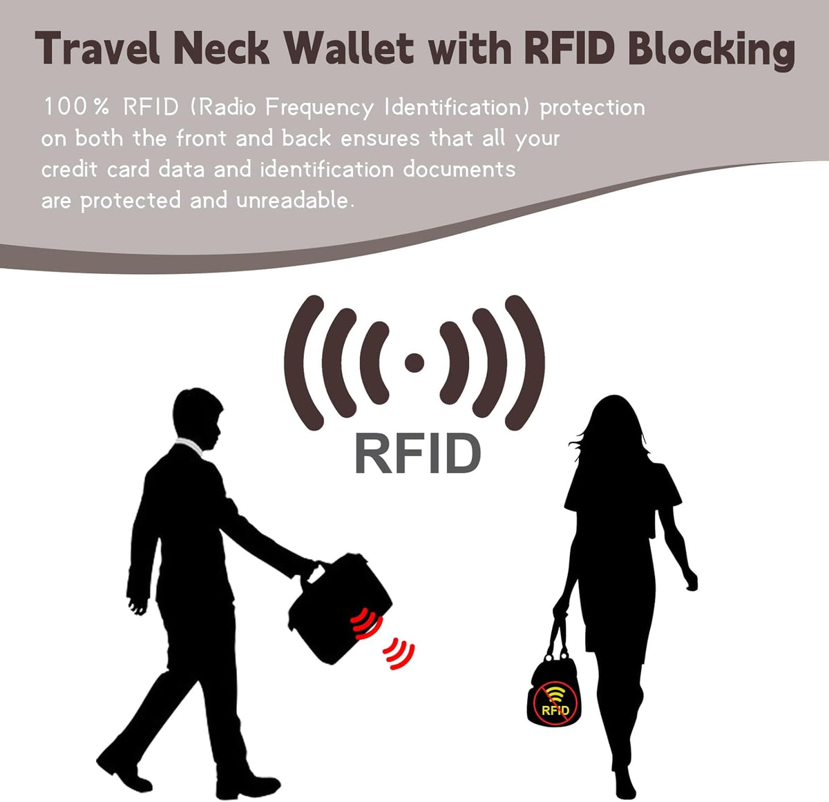 Likesing 5.5" L x 7.9" W Travel Neck Wallet, RFID Passport Holder (Grey) | RFID Blocking Passport Holder for Travel, Security Lightweight Passport Travel Wallet, Neck Pouch Gifts for Women Men