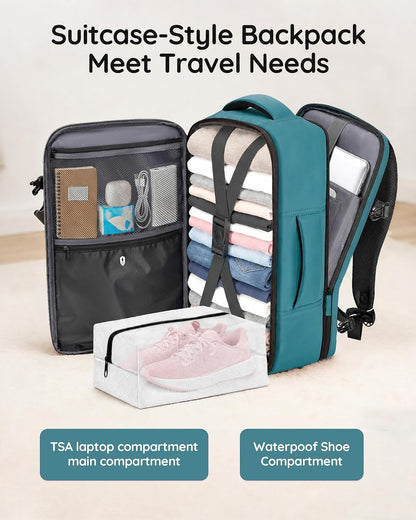 Airline Approved Carry on Backpack, Womens Weekender Travel Bag | Luggage 15.6 Inch Laptop Backpack with Water Bottle Pocket & Shoe Pouch, Travel Gifts for Frend Outdoor Weekend, Peacock Blue