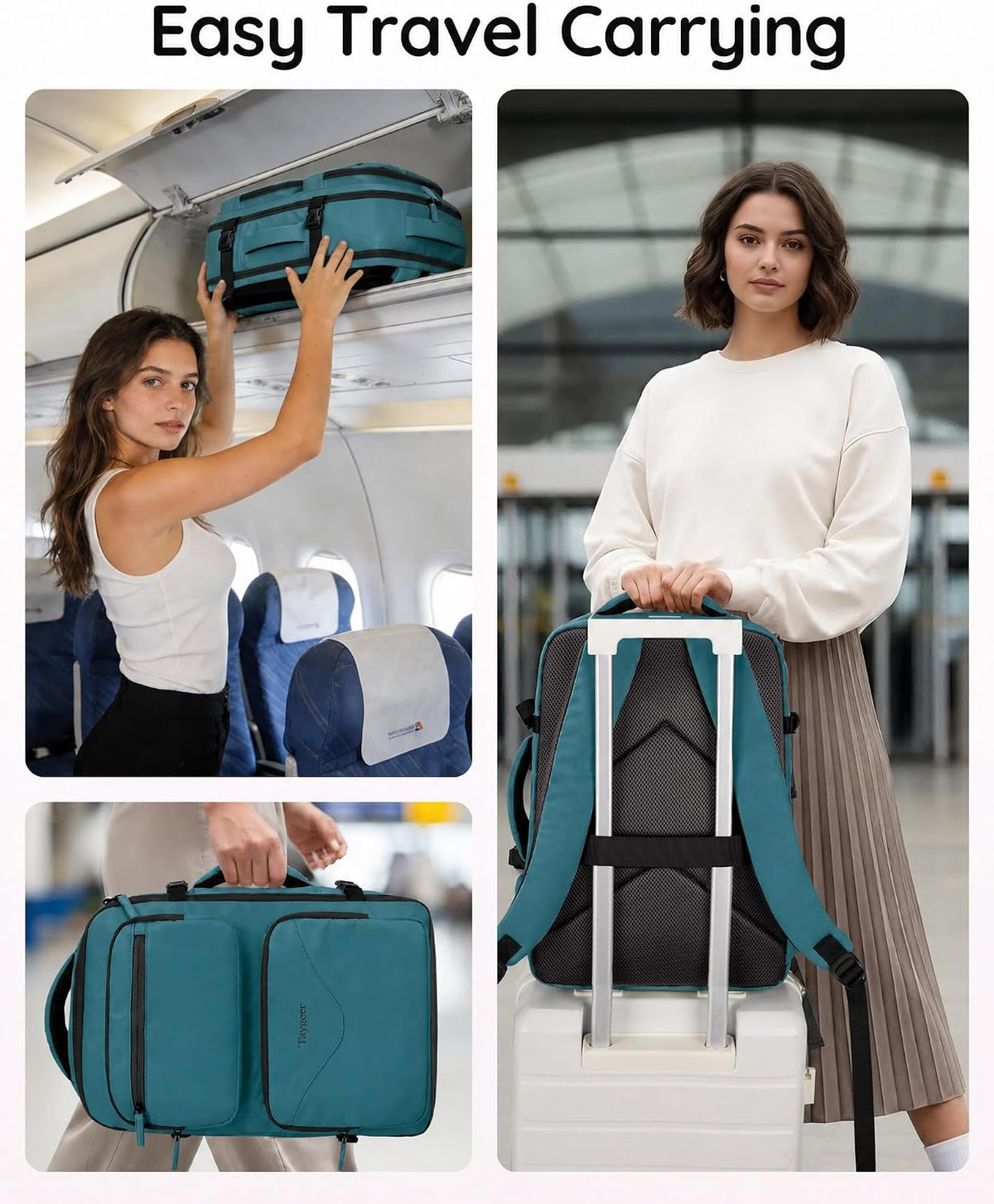 Airline Approved Carry on Backpack, Womens Weekender Travel Bag | Luggage 15.6 Inch Laptop Backpack with Water Bottle Pocket & Shoe Pouch, Travel Gifts for Frend Outdoor Weekend, Peacock Blue