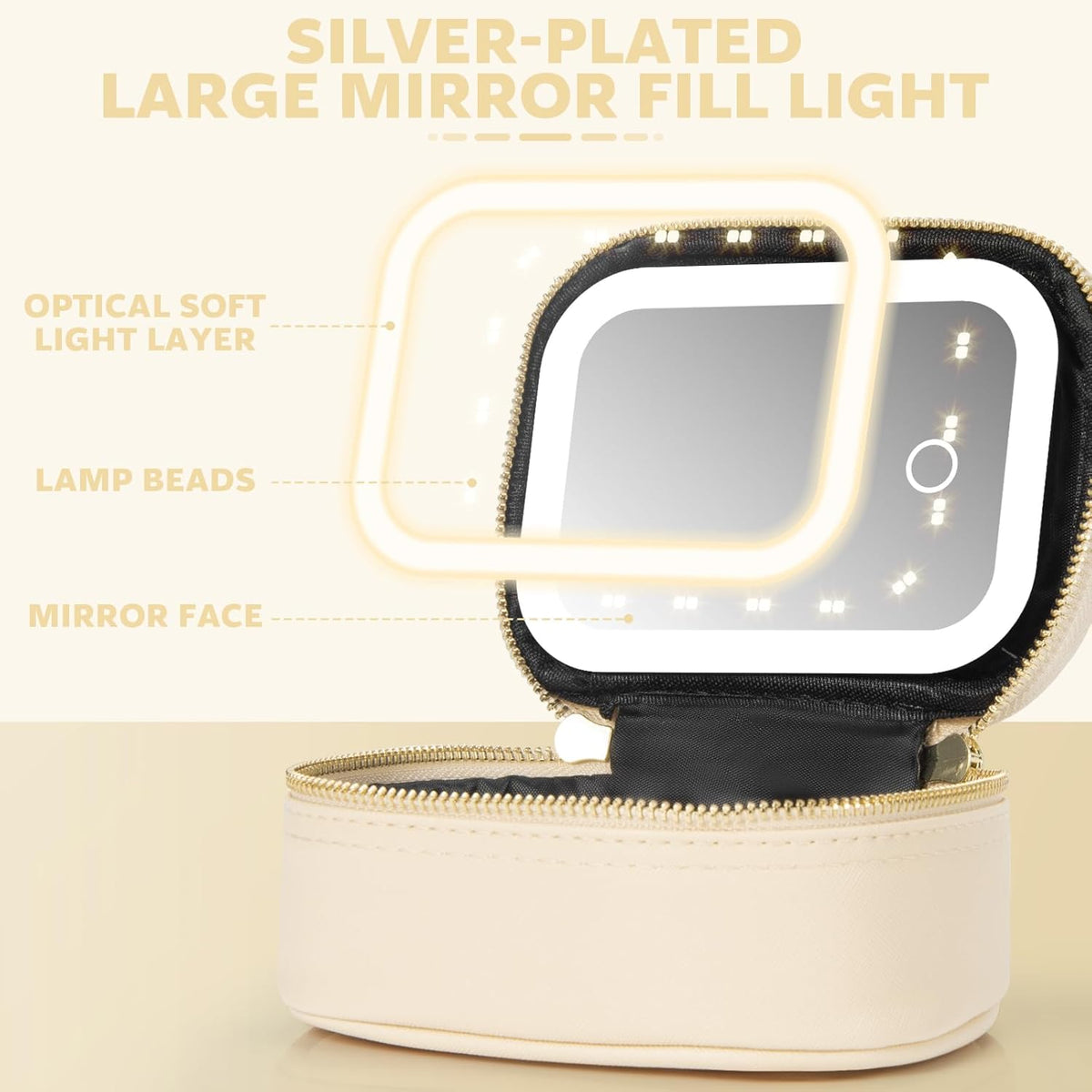Mini Makeup Bag with Led Mirror, Small Travel Make up Bag 3 Light Modes Adjustable Brightness, for Women Organizer Cosmetic Bag, Portable Travel Train Toiletry Bag, for Pool Parties Work Touch-Ups