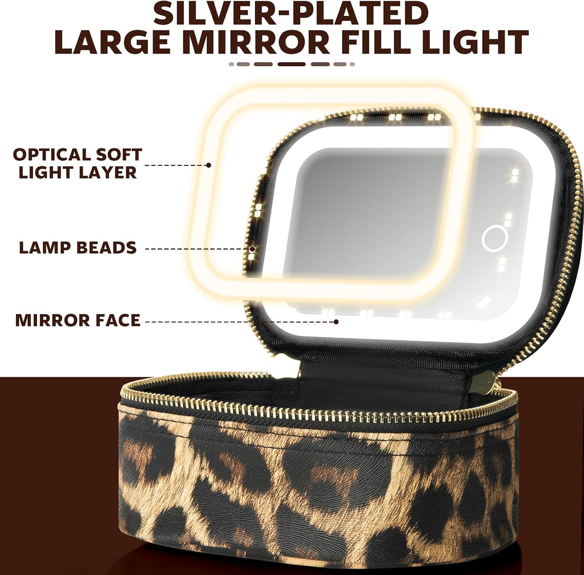 Mini Makeup Bag with Led Mirror, Small Travel Make up Bag 3 Light Modes Adjustable Brightness, for Women Organizer Cosmetic Bag, Portable Travel Train Toiletry Bag, for Pool Parties Work Touch-Ups