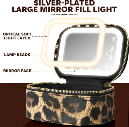 Mini Makeup Bag with Led Mirror, Small Travel Make up Bag 3 Light Modes Adjustable Brightness, for Women Organizer Cosmetic Bag, Portable Travel Train Toiletry Bag, for Pool Parties Work Touch-Ups