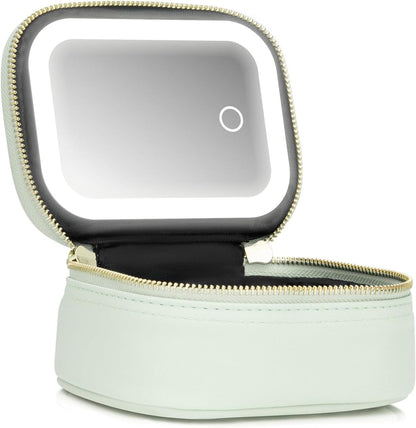 Mini Makeup Bag with Led Mirror, Small Travel Make up Bag 3 Light Modes Adjustable Brightness, for Women Organizer Cosmetic Bag, Portable Travel Train Toiletry Bag, for Pool Parties Work Touch-Ups
