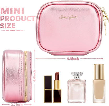 Mini Makeup Bag with Led Mirror, Small Travel Make up Bag 3 Light Modes Adjustable Brightness, for Women Organizer Cosmetic Bag, Portable Travel Train Toiletry Bag, for Pool Parties Work Touch-Ups