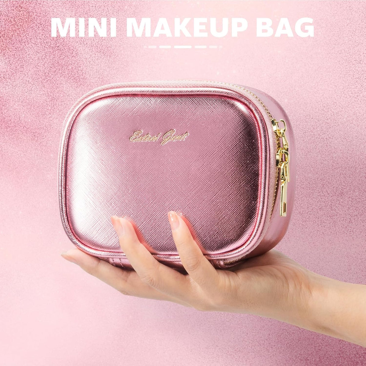 Mini Makeup Bag with Led Mirror, Small Travel Make up Bag 3 Light Modes Adjustable Brightness, for Women Organizer Cosmetic Bag, Portable Travel Train Toiletry Bag, for Pool Parties Work Touch-Ups