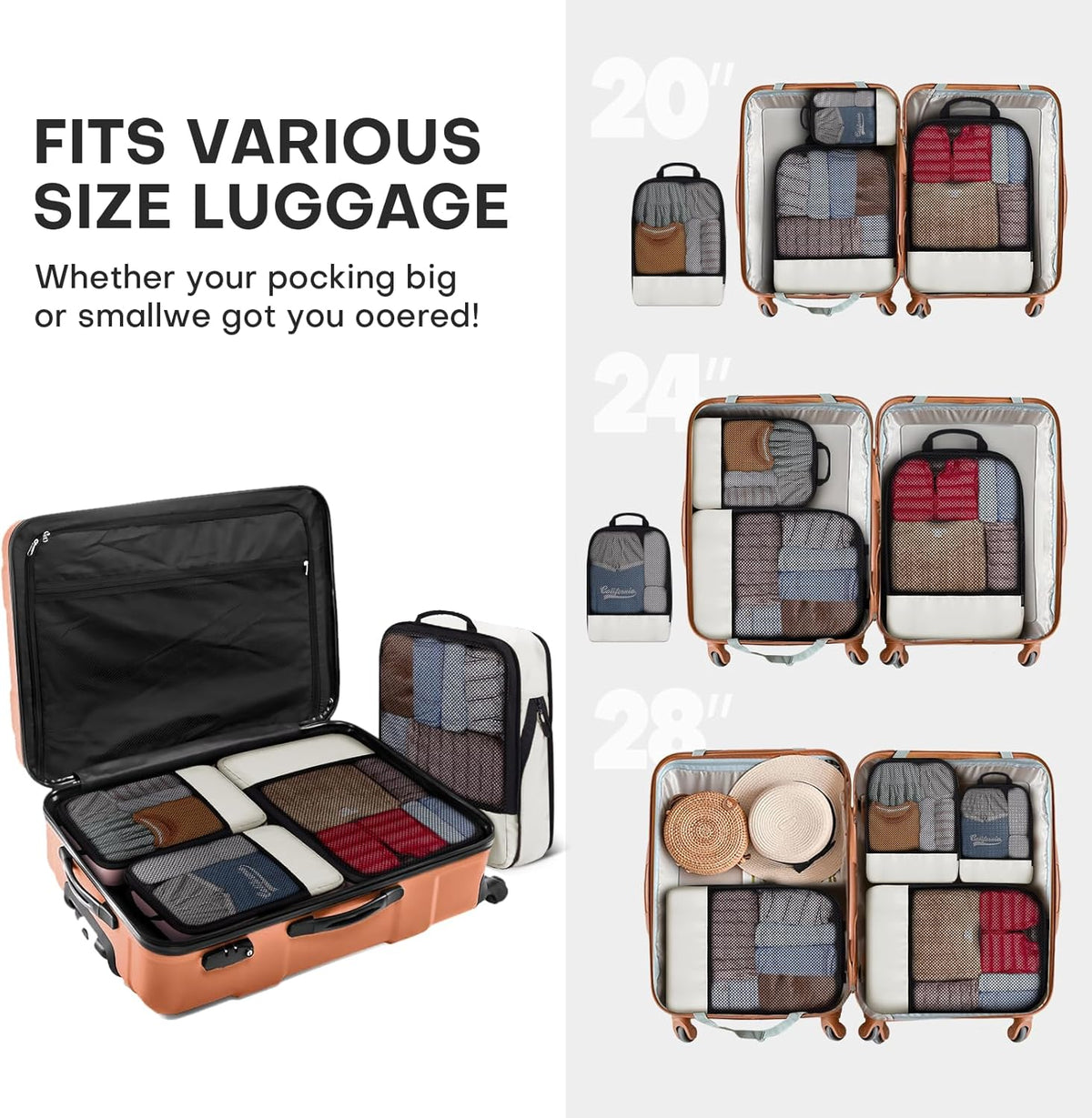 4 PCS Set Compression Packing Cubes for Travel, Lightweight Packaging Organizer Bags for Carry On Space Saving, Travel Essentials Cubes for Suitcase Backpack, Beige