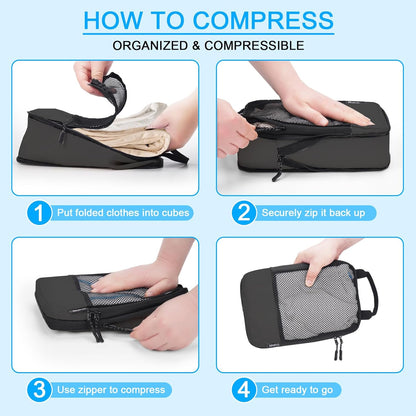 4 PCS Set Compression Packing Cubes for Travel, Lightweight Packaging Organizer Bags for Carry On Space Saving, Travel Essentials Cubes for Suitcase Backpack, Beige