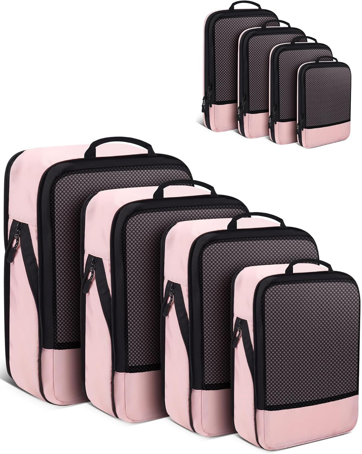 4 PCS Set Compression Packing Cubes for Travel, Lightweight Packaging Organizer Bags for Carry On Space Saving, Travel Essentials Cubes for Suitcase Backpack, Beige