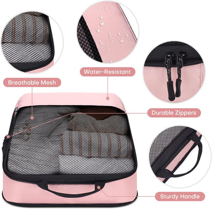 4 PCS Set Compression Packing Cubes for Travel, Lightweight Packaging Organizer Bags for Carry On Space Saving, Travel Essentials Cubes for Suitcase Backpack, Beige