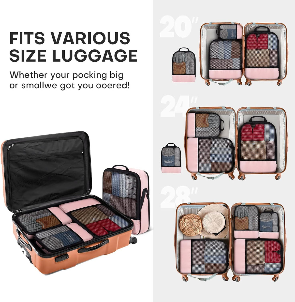 4 PCS Set Compression Packing Cubes for Travel, Lightweight Packaging Organizer Bags for Carry On Space Saving, Travel Essentials Cubes for Suitcase Backpack, Beige