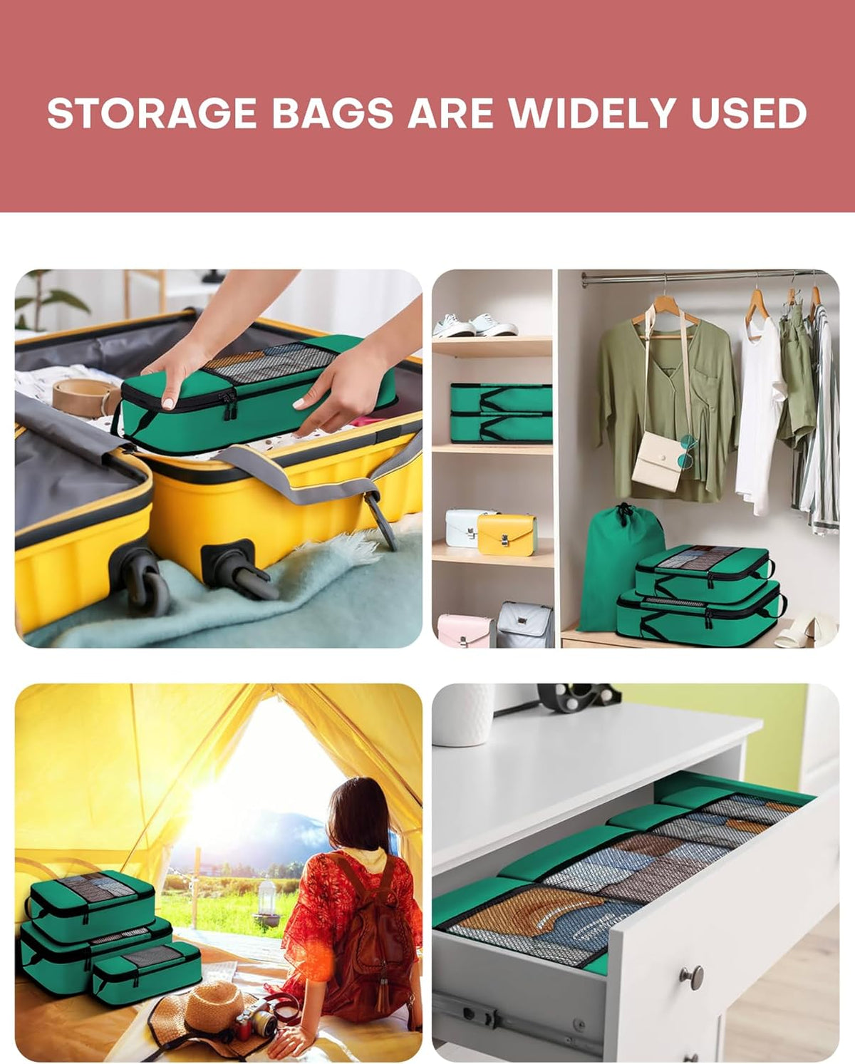 4 PCS Set Compression Packing Cubes for Travel, Lightweight Packaging Organizer Bags for Carry On Space Saving, Travel Essentials Cubes for Suitcase Backpack, Beige