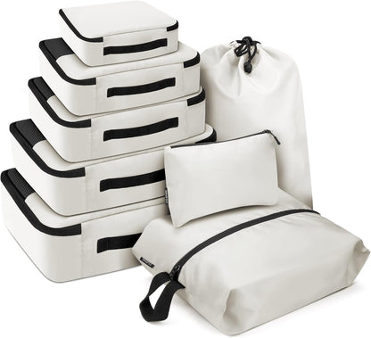 4 PCS Set Compression Packing Cubes for Travel, Lightweight Packaging Organizer Bags for Carry On Space Saving, Travel Essentials Cubes for Suitcase Backpack, Beige