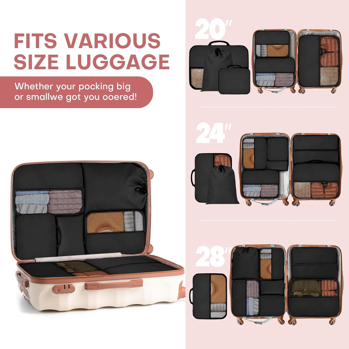 4 PCS Set Compression Packing Cubes for Travel, Lightweight Packaging Organizer Bags for Carry On Space Saving, Travel Essentials Cubes for Suitcase Backpack, Beige