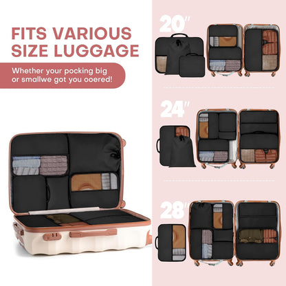 4 PCS Set Compression Packing Cubes for Travel, Lightweight Packaging Organizer Bags for Carry On Space Saving, Travel Essentials Cubes for Suitcase Backpack, Beige